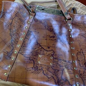 Patricia Nash Brown Explorer Tote with Map Design